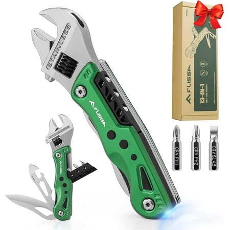 13-in-1 Multi Tool Wrench Gift for Men Stainless Steel Multitool Adjustable Wrench with LED Light EDC Pocket Knife with Sheath Multipurpose Multi Use Tool