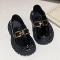 thumbnail image 4 of Girls Platform Loafers Slip On Chunky Shoes with Non-Slip Sole Round Toe School Uniform Dress Shoes Gold 36, 4 of 7