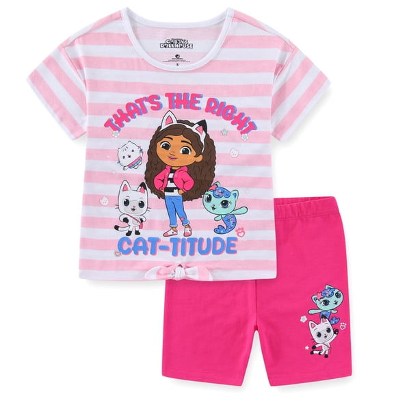 DreamWorks Gabby's Dollhouse Short Sleeve T-Shirt and Bike Shorts Set (Girls), 2 Piece Set, Sizes 3T-10