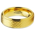 thumbnail image 3 of Charming Jewelers Tungsten Wedding Band Ring 6mm for Men Women Comfort Fit Hammerd 18K Yellow Gold Plated Step Beveled Edge Brushed Polished Lifetime Guarantee Size 15, 3 of 5
