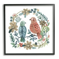 Stupell Birds Perched Natural Floral Wreath Animals & Insects Painting Black Framed Art Print Wall Art