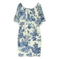 thumbnail image 3 of Blue Willow Chinoiserie Blue And White Women's Off The Shoulder Ruffles Summer Wedding Guest Loose Casual Party Beach Dress, 3 of 9