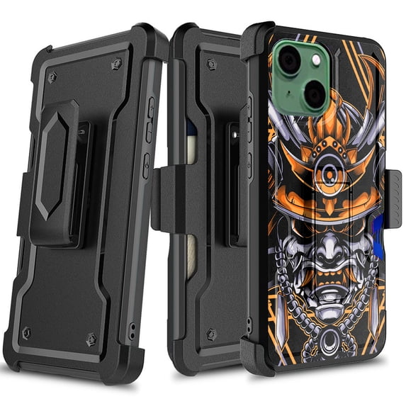 DALUX Card Holster Kickstand Phone Case Compatible with Iphone 13 (2021) 6.1 inch - Orange Shogun