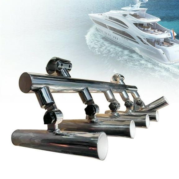5 Rod Fishing Rod Holder Adjustable Stainless Steel Holder for Rails 1"to 1-1/4"