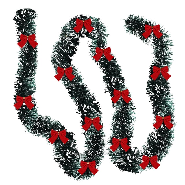 Guirnaldas navideñas de 19,7 pies, guirnalda navideña artificial con 14 lazos rojos, guirnalda para escalera de árbol de Navidad navideña, hogar