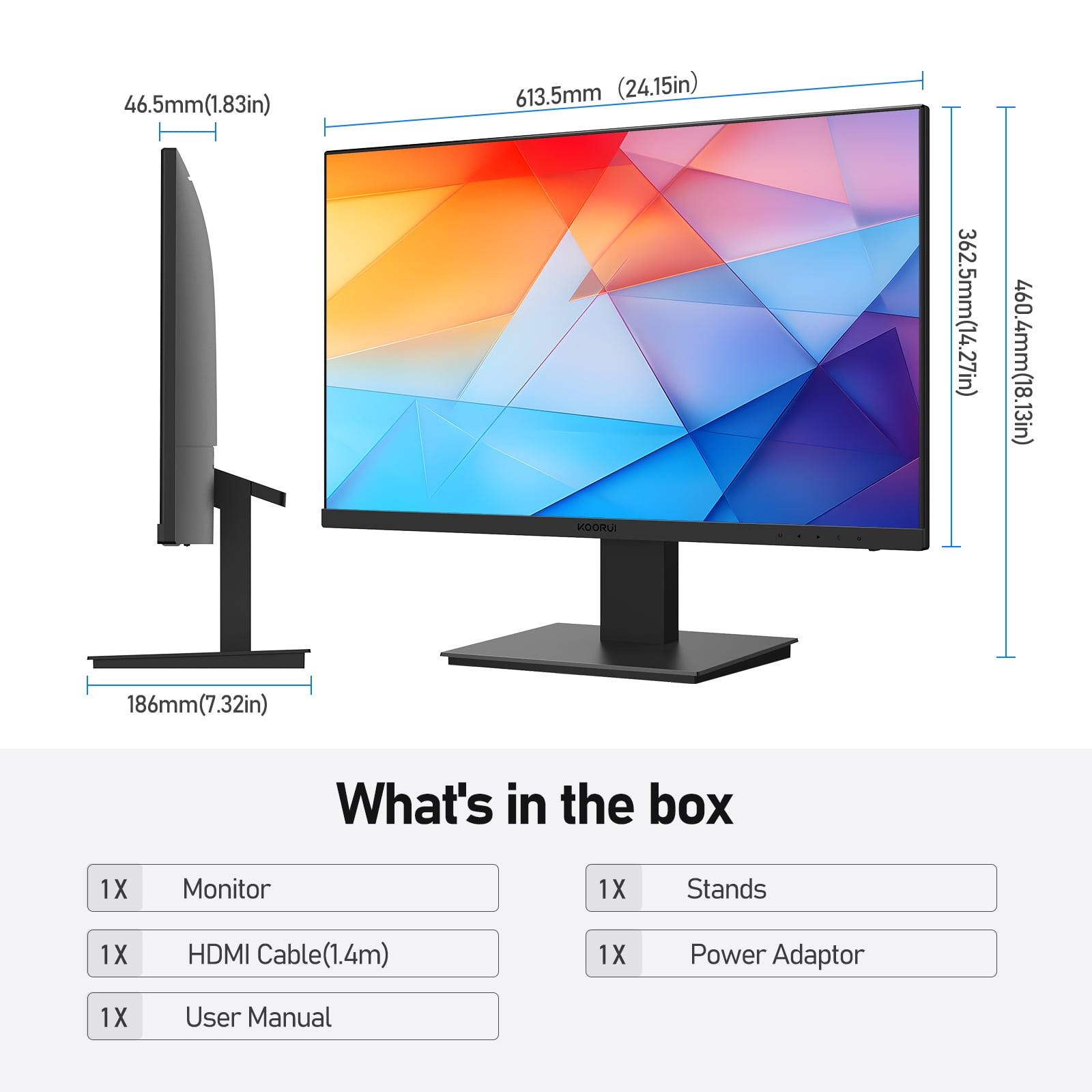 KOORUI 27 inch Computer Monitor,IPS FHD (1920 x 1080) 75Hz 99% sRGB PC Desktop Gaming Monitors for Computer ,HDMI/VGA Port, Visioncare