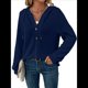 thumbnail image 1 of Sudadera con Capucha de Larga de Punto Gofre para Mujer, con Cordón, Botones, Cuello en V, Informal, con Capucha. Azul Marino XXL, 1 of 9