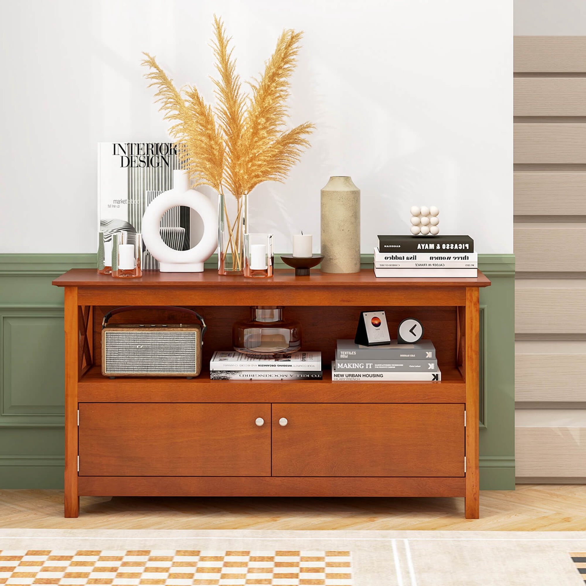 Costway 44'' Entertainment TV Stand with Shelves, Wooden Storage