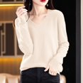 thumbnail image 3 of Pullover Sweaters For Women V Neck Soft Lightweight Loungewear Breathable Loose Fit Long Sleeve Travel Sweater Tops for Fall and Winter, Cozy and Practical, Ideal for Travel and Home,Beige,Size L, 3 of 5