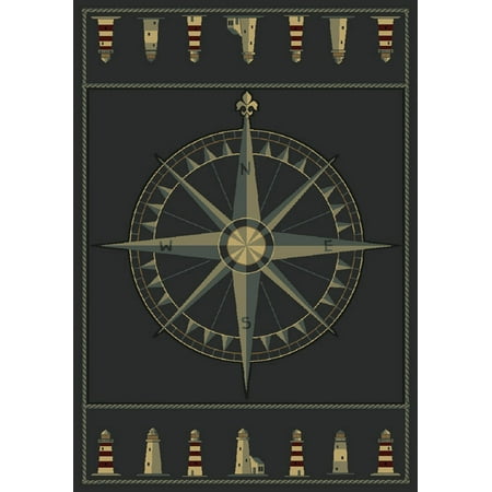 Nautical Area Rugs Designer Home Angles Area Rugs - 510-24966 Contemporary Smoke Blue Compass Lighthouse Nautical Rope Rug ()