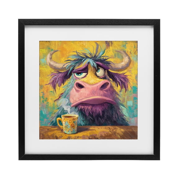 Stupell Industries Contemporary Grumpy Cow & Mug Black Framed Print Under Glass, 13 x 13, by The Wands Want