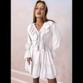thumbnail image 4 of Vestido Corto Informal de Verano para Mujer, con Escote en V, Larga, Holgado, Cintura Alta, Plisado y Volantes M, 4 of 8