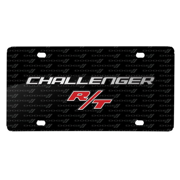 Dodge Challenger R/T 3D Logo on Logo Pattern Black Aluminum License Plate