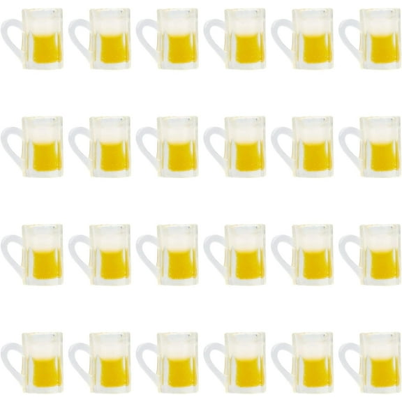 24Pcs Mini Mug Shot Glasses Model Mugs Transparent Resin Charms Imitation Drink Draft Cup Miniature Alcohol Bottles for DIY Miniature Accessories