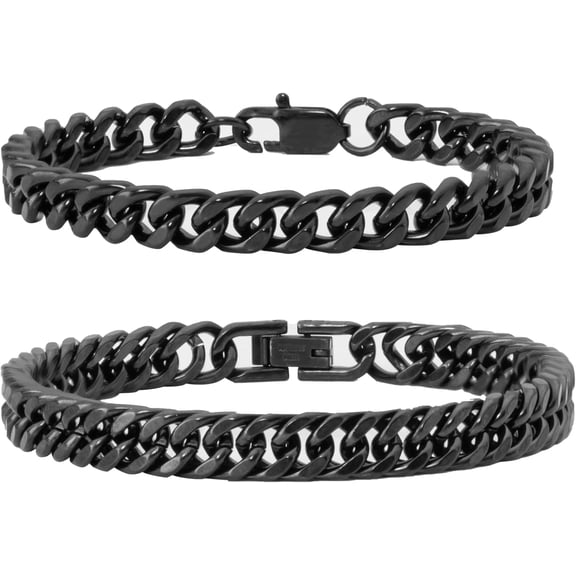 Stainless Steel Bracelets for Men 2PCS Cuban Link Bracelet Stainless Steel Mens Bracelet Set for Mens Metal Bracelets