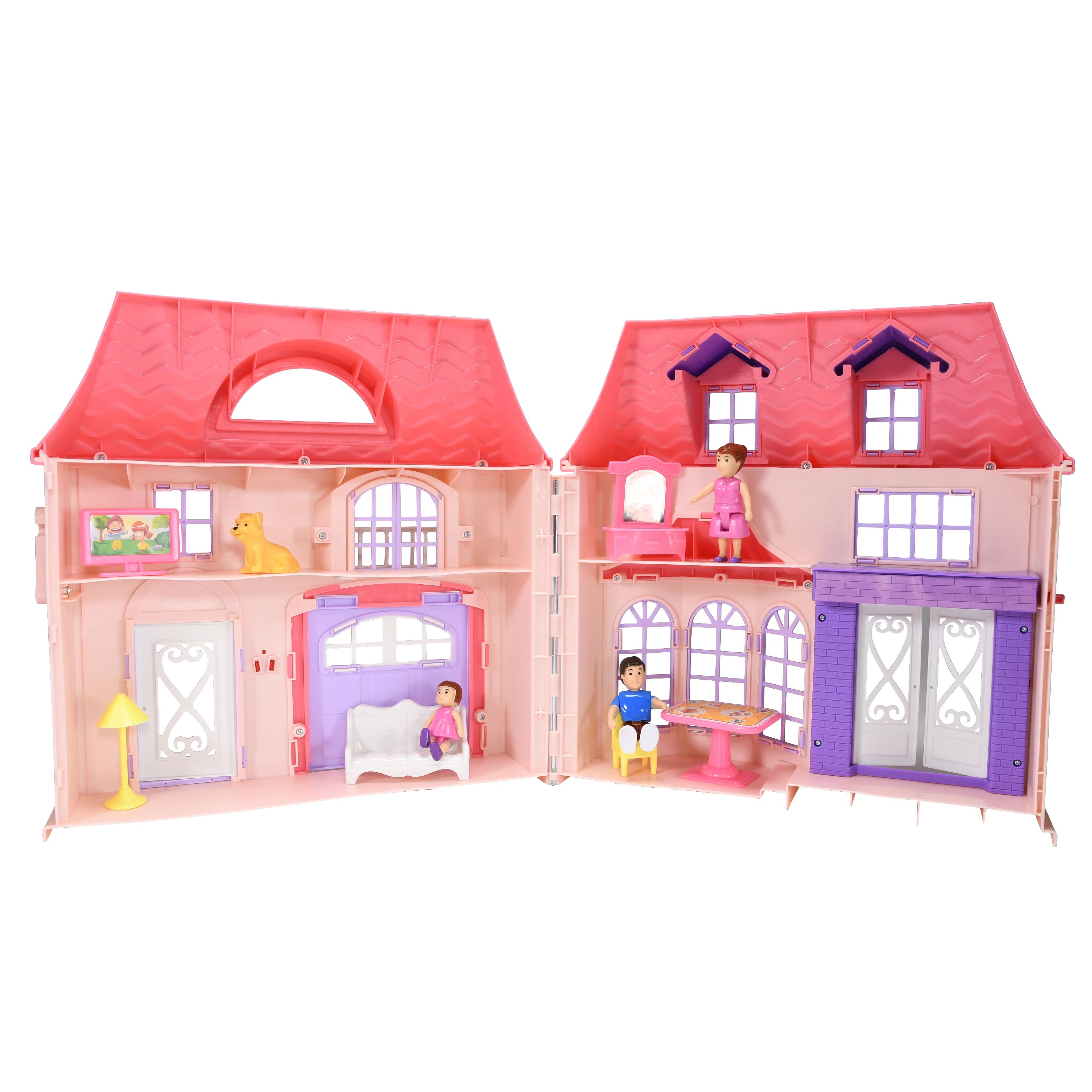 Boley Pretend Play Collapsible Dollhouse with 21 Play Pieces