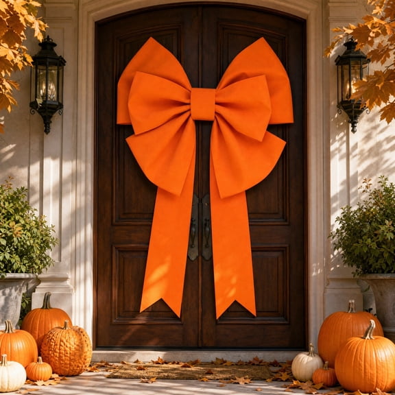 Large Orange Bow for Wreath, Fall Solid Wreath Bows Autumn Bow for Front Door, Farmhouse Ornament Tree Topper Bows for Thanksgiving Farm Indoor Outdoor Decor