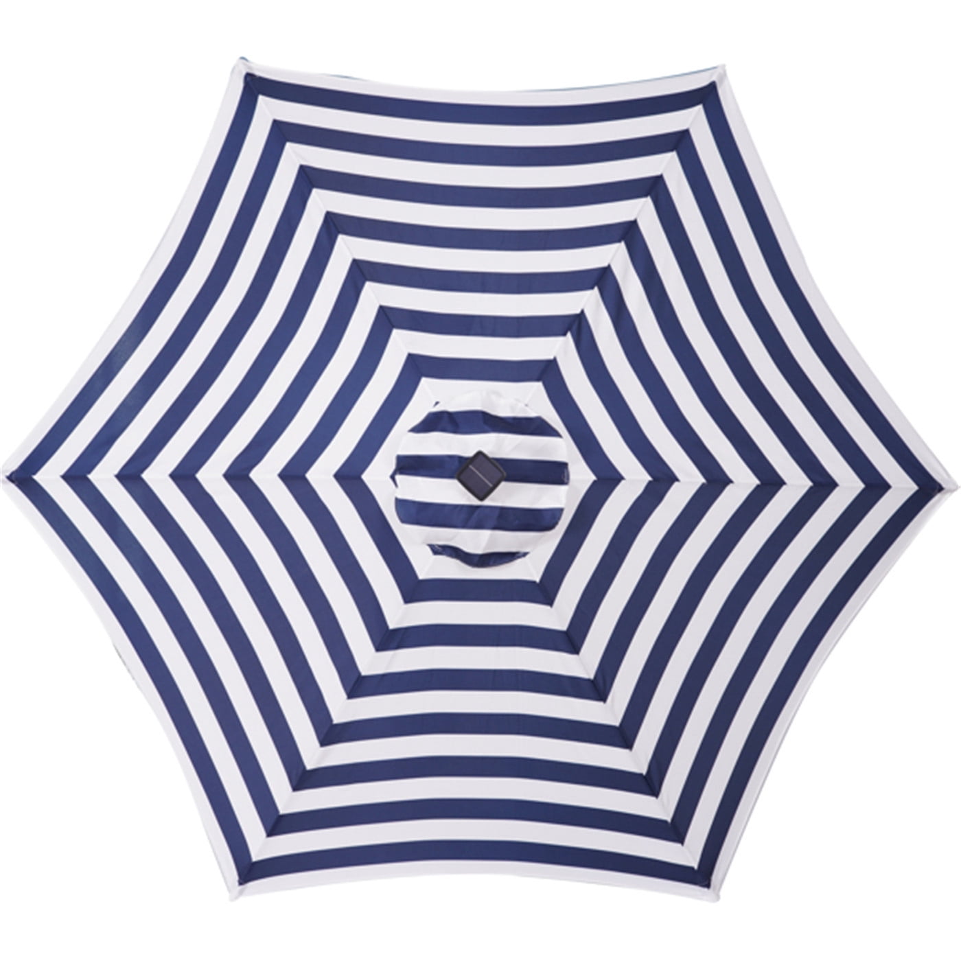 Outdoor Patio 8.7-Feet Market Table Umbrella with Push Button Tilt and Crank, Red Stripes With 24 LED Lights, Outdoor Umbrella for Garden, Deck, Backyard, Pool and Beach, Blue White Stripes