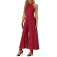 thumbnail image 4 of INSPIRE CHIC Women's Dressy Jumpsuit Halter Neck Sleeveless Elegant Formal Wide-Leg Jumpsuit M Burgundy, 4 of 6