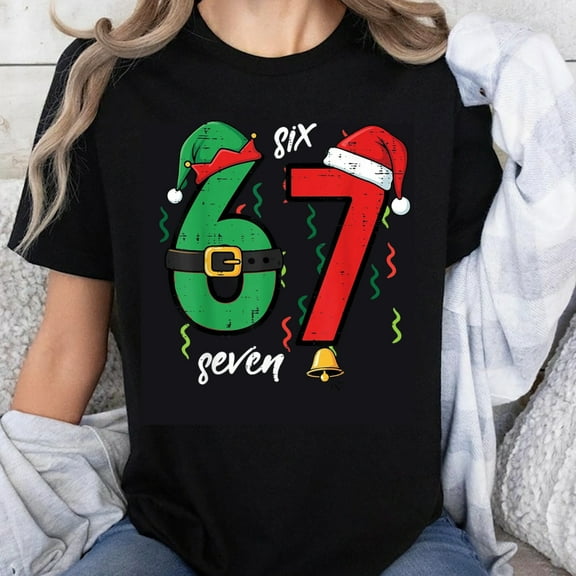 100% Cotton Christmas Six Seven Holiday Fun Number Shirt Festive Xmas Design For Women Men Unisex Gift Top