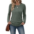 thumbnail image 3 of Ronuti Long Sleeve Shirts for Women Side Ruched Ribbed Knit Crewneck Fall Tops, 3 of 10