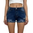 thumbnail image 2 of Women's High Waisted Distressed Denim Shorts Rolled Cuff Stretchy Summer, 2 of 6