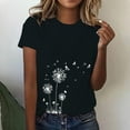 thumbnail image 2 of Womens Tops Spring Round Neck Dandelion Printed Loose Casual Short Sleeved T Shirt Soft Lightweight Breathable Polyester & Spandex 1Pc Top 2Xl Shirts for Women, 2 of 5