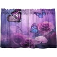 thumbnail image 2 of GZHJMY Purple Flowers and Butterflie Half Window Tier Curtains 24 Inch Blackout Thermal Insulating Kitchen Linen Tier Curtains for Kitchen,Bathroom,Cafe, 2 of 7