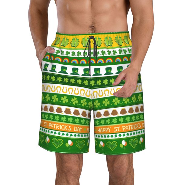 Balery St. Patrick's day in green colors Traje de Baño Estilo Hawaiano para Hombre, Shorts de Secado Rápido con Bolsillos-3X-Large