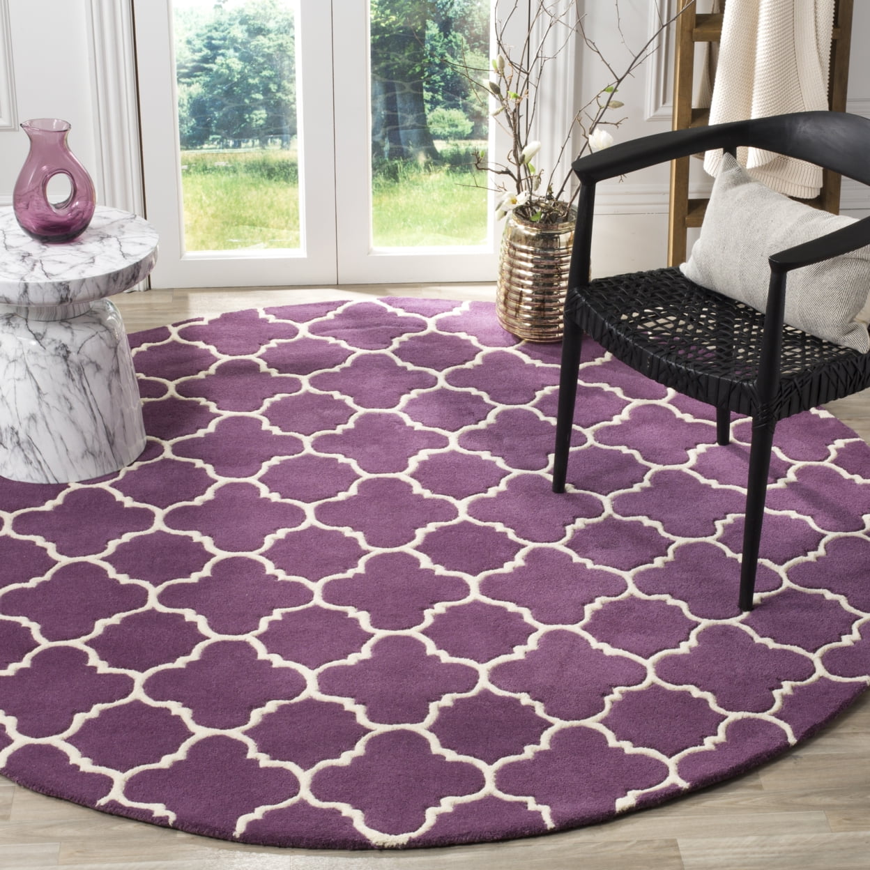 SAFAVIEH Chatham Jacob Geometric Quatrefoil Wool Area Rug, Purple/Ivory, 4' x 6'