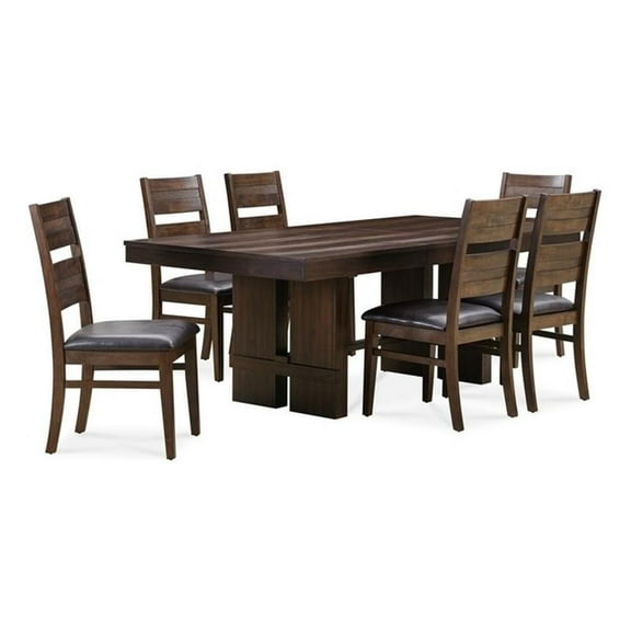 Pemberly Row 7Pc Extendable Dining Set with 6 Solid Wood Antique Brown Chairs