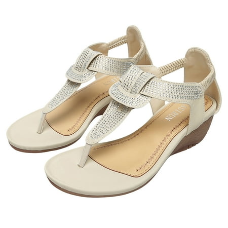 

Sandalswedge Thong Strap Rhinestone Ethnic Shoes Toe Open Bohemian T Platform Ankle Sandalsummer