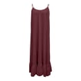 thumbnail image 6 of Women's Linen Dresses Summer Sleeveless Spaghetti Strap Backless Maxi Dress Casual Pleated Hem Baggy Swing Sundress Wine M, 6 of 7