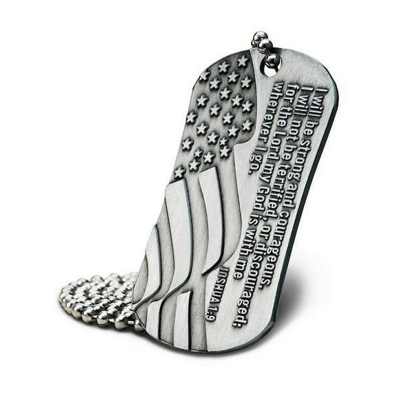 Joshua-Flag Antique Finish Dog Tag Necklace-Joshua 1:9 by Shields of Strength