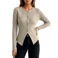 thumbnail image 2 of Breezora Womens Fall Slim Button Up Long Sleeve Cropped Ribbed Cardigan Sweater Work Chic Top, 2 of 4