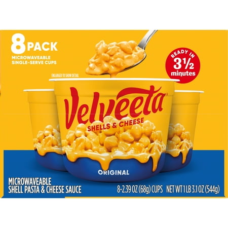 Velveeta Original Mac N Cheese Easy Microwaveable Dinner, 8 ct Pack, 2.39 oz Cups, Shelf-Stable
