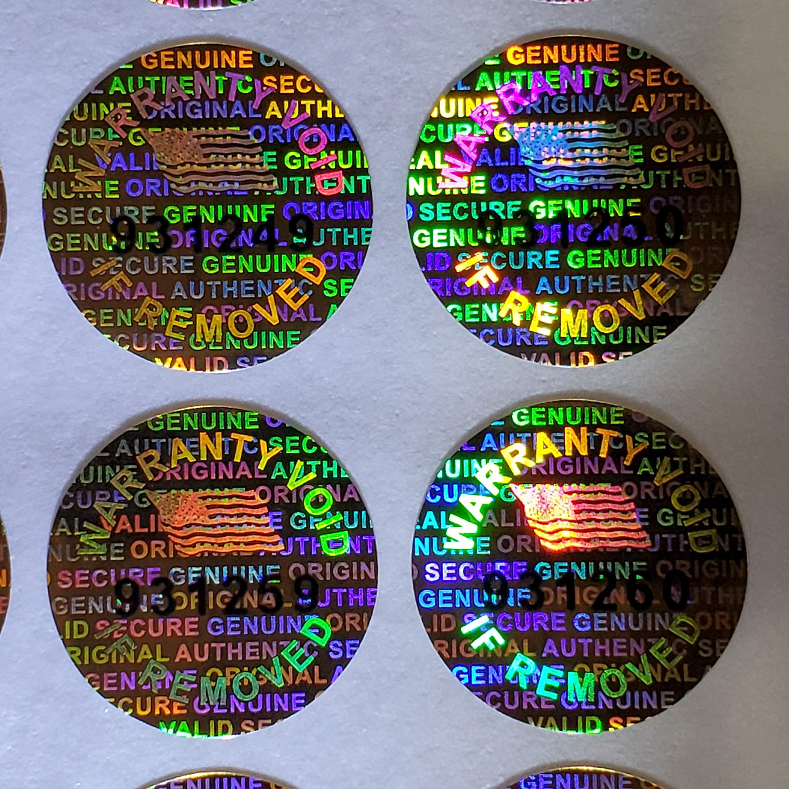 Golden Color 14 MM 0.53 inch Round with Serial Number Hologram Labels Tamper Evident Stickers Security Void Seals Labels - Dealimax Brand 1000