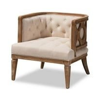 Baxton Studio Esme French Provincial Beige Linen Fabric Upholstered and White-Washed Oak Wood Accent Barrel Chair