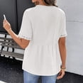 thumbnail image 4 of Womens Short Sleeve Babydoll Tops Solid Color Cotton Linen V Neck Tunic Shirts for Women 2026 Summer Ruffled Hem Blouses White 2XL, 4 of 6