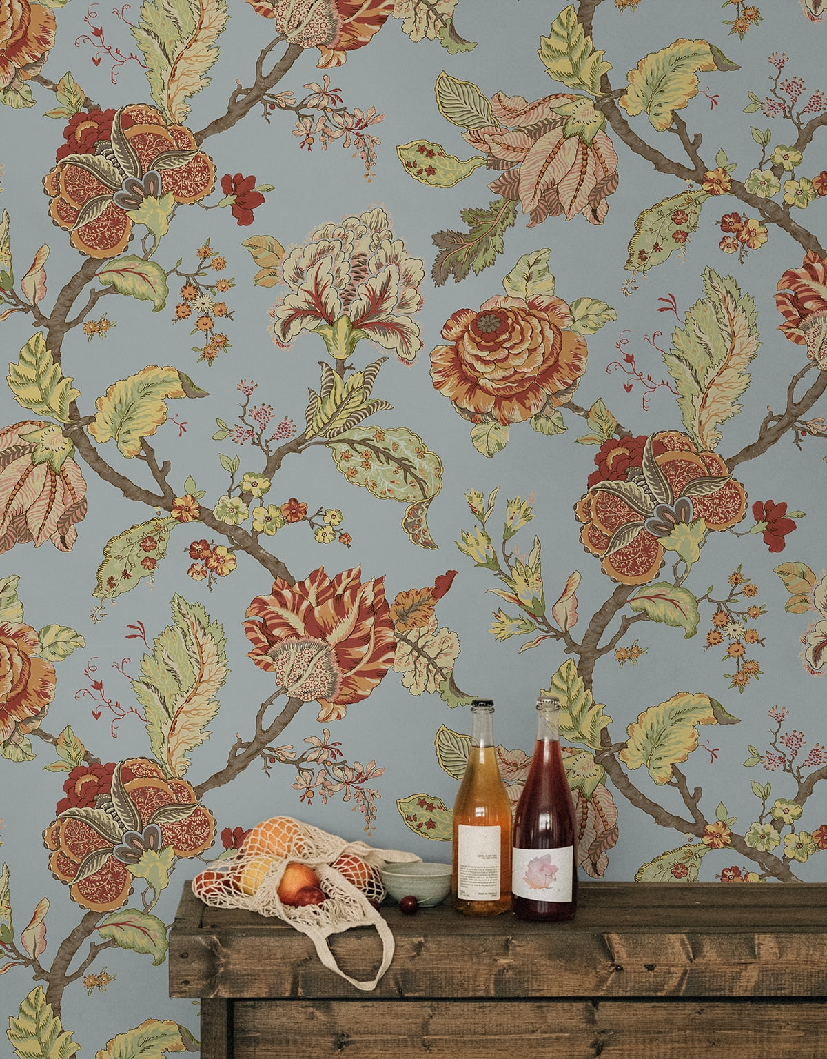 Seabrook Designs  Lana Jacobean Prepasted Wallpaper 20.5 in W x 33 ft. L - Blue Dusk