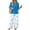 Blue, variant on Vintage Ditsy Floral Print Two Piece Set for Women, 3/4 Sleeve Button Down Top & Wide Leg Pants - Retro Boho Casual Lounge Outfit with Flowy Trousers Navy L