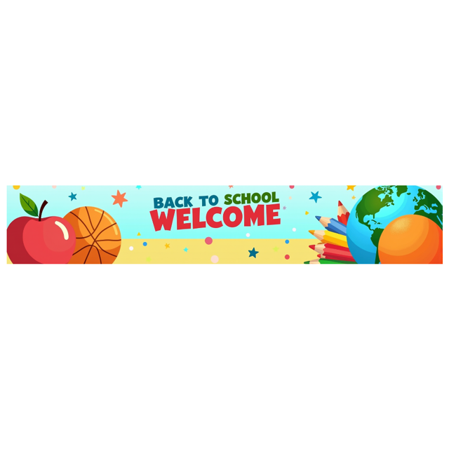 Colorful Welcome Back to School Banner with Apple Basketball Pencils Globe Decor Elements, Party Decoration Backdrop for School Events Classroom Decorations Photo Background Supplies