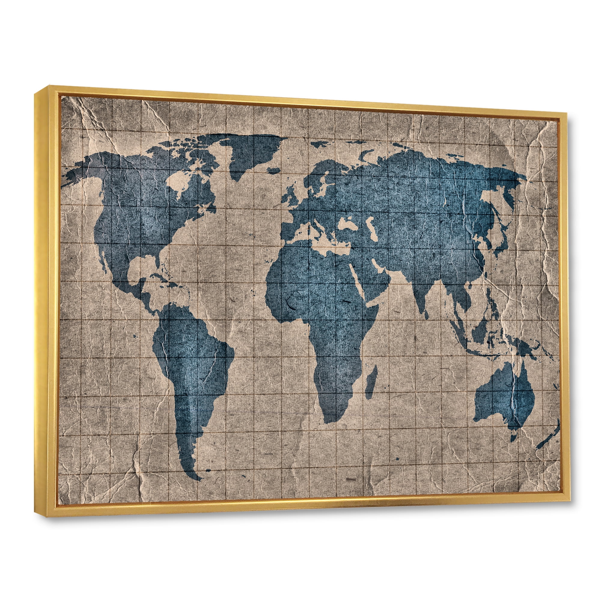 Designart 'Ancient World Map I' Rustic Framed Canvas Wall Art Print