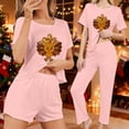 thumbnail image 2 of Levmjia Womens 3 Piece Pajama Set Short Sleeve Top With Pants and Shorts Thanksgiving Soft Sleepwear Casual Home Comfort Relaxing Nightwear Daily Wear, 2 of 8