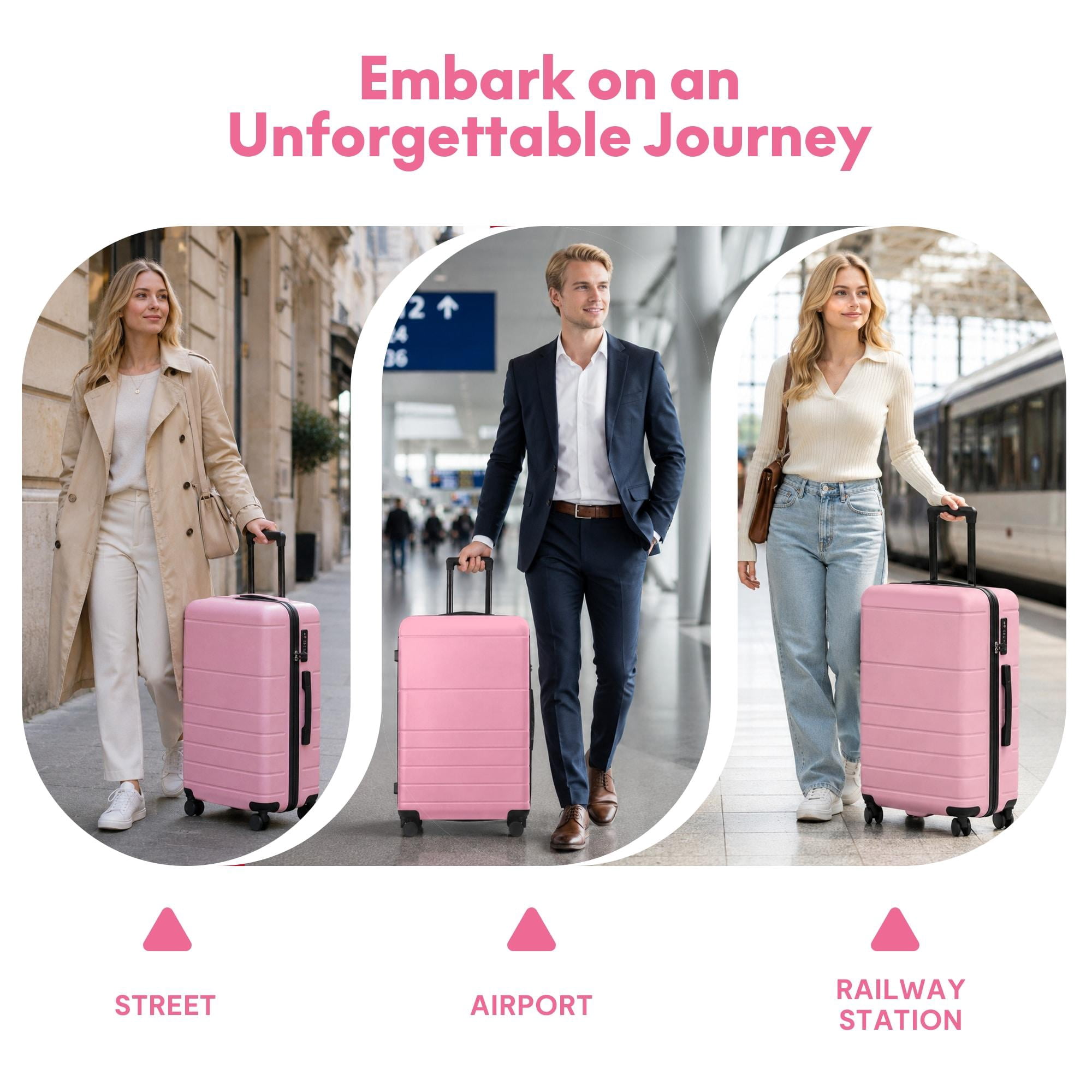 3-Piece ABS Hardshell Luggage Set, Lightweight Scratch-Resistant Suitcases with Silent Spinner Wheels & TSA Lock, Sakura Pink