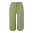 thumbnail image 5 of felwors Yoga Capris with Pockets for Women Wide Leg Cotton Linen Pants Casual Loose Comfy Trendy Elastic Waist Cropped Trouser (Green, M), 5 of 5