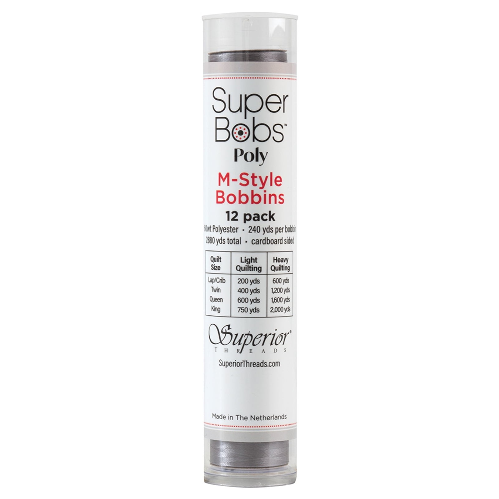 SuperBobs Polyester M-Style Bobbin 12 Pack Gray
