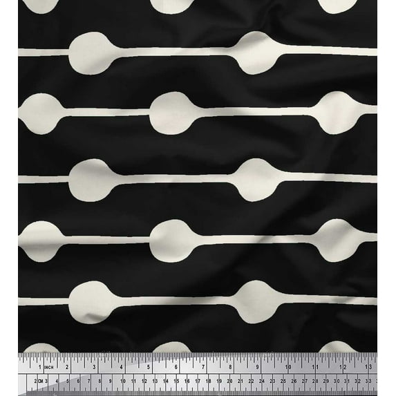 Soimoi Black Cotton Jersey Fabric Dot & Stripe Print Fabric by the Yard 58 Inch Wide