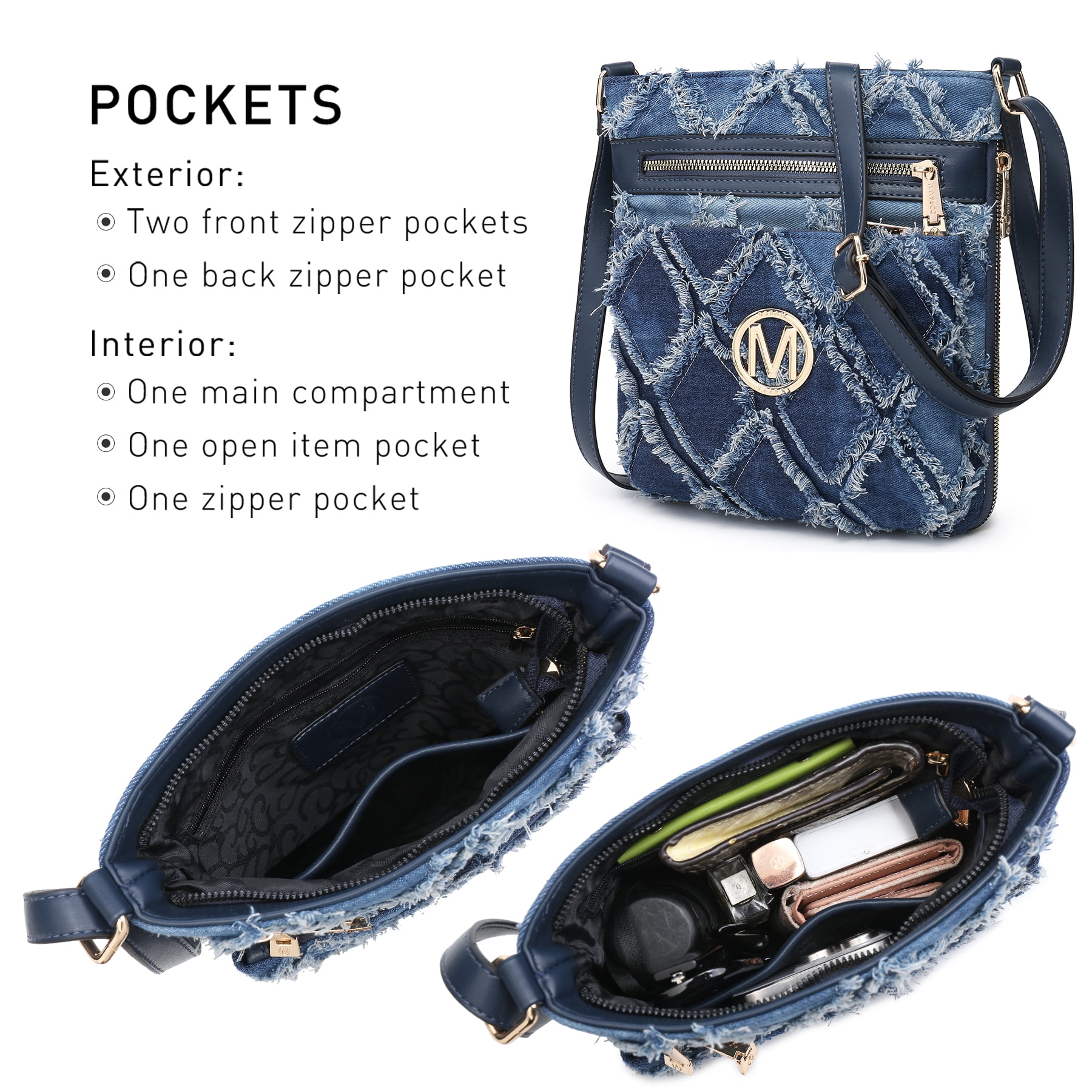 MKP COLLECTION Crossbody Bags Purses for Women Trendy Multi Pockets Monogram Zip Shoulder Bags Ladies PU Leather Handbag
