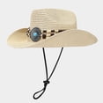 thumbnail image 5 of XINPING Women's Western Straw Cowboy Sun Hat, Wide Brim UV Protection Beach Vacation Hat with Beaded Band and Adjustable Chin Strap for Outdoor Activities, 5 of 5